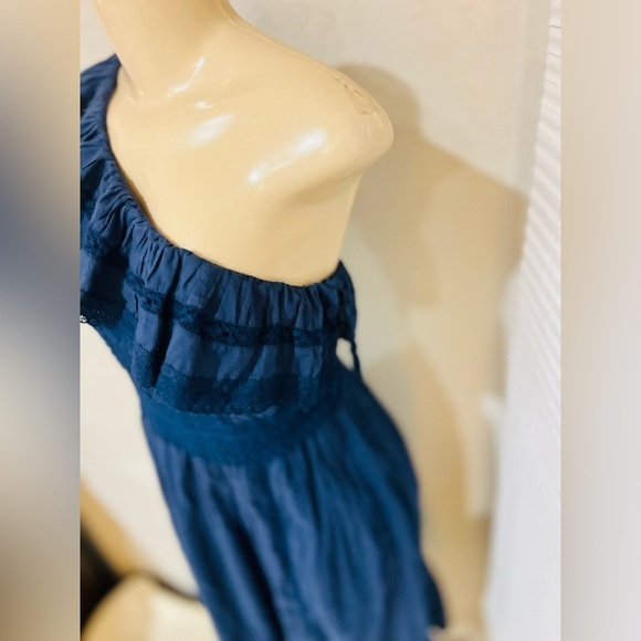 Anthropologie Velvet by Graham & Spencer One-Shoulder Lace Midi Dress Small blue - Picture 6 of 12